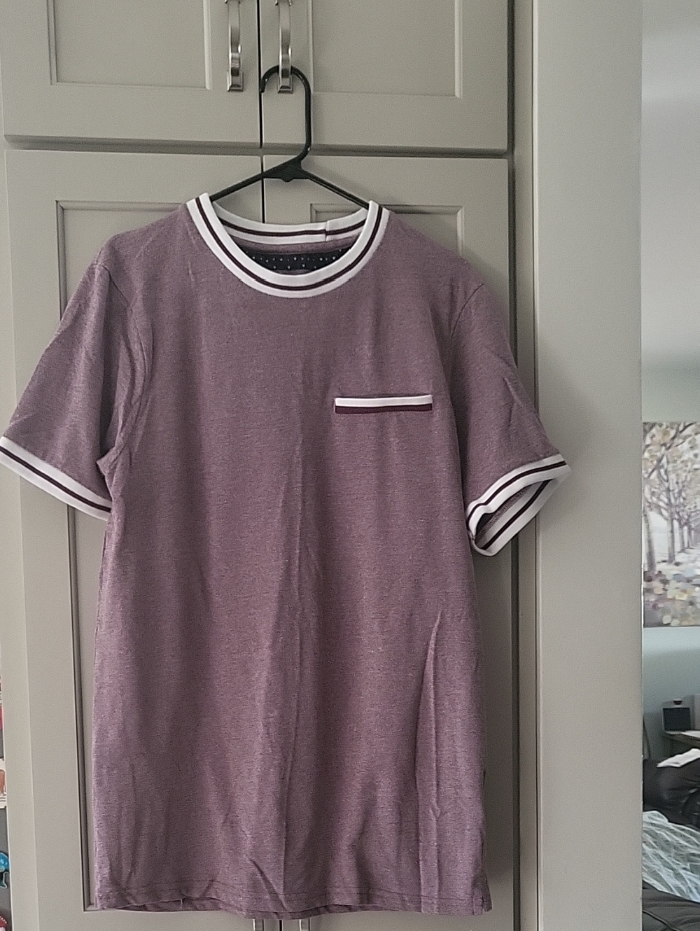 Men's Purple Crewneck Short Sleeve T-Shirt with Contrast Trim
